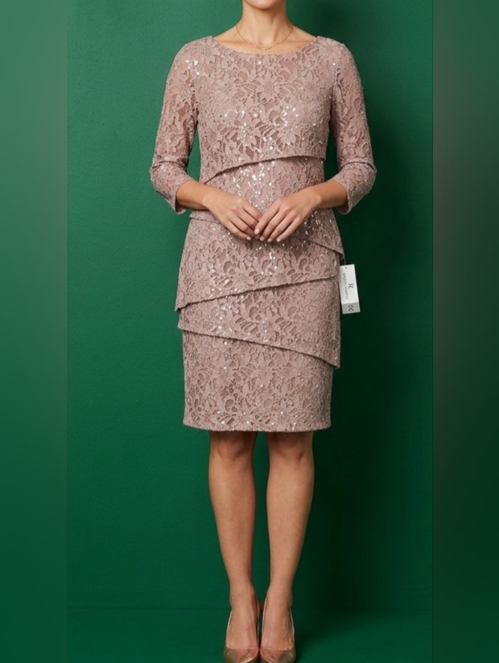 RONNI NICOLE  Lace Midi Women's Dress in Color Brown Whit Sequin .Size 16.